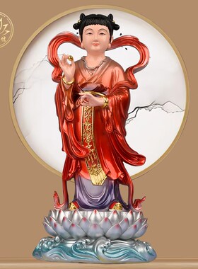 善财童子龙女树脂金童玉女观世音菩萨佛像左右童男童女家用供奉