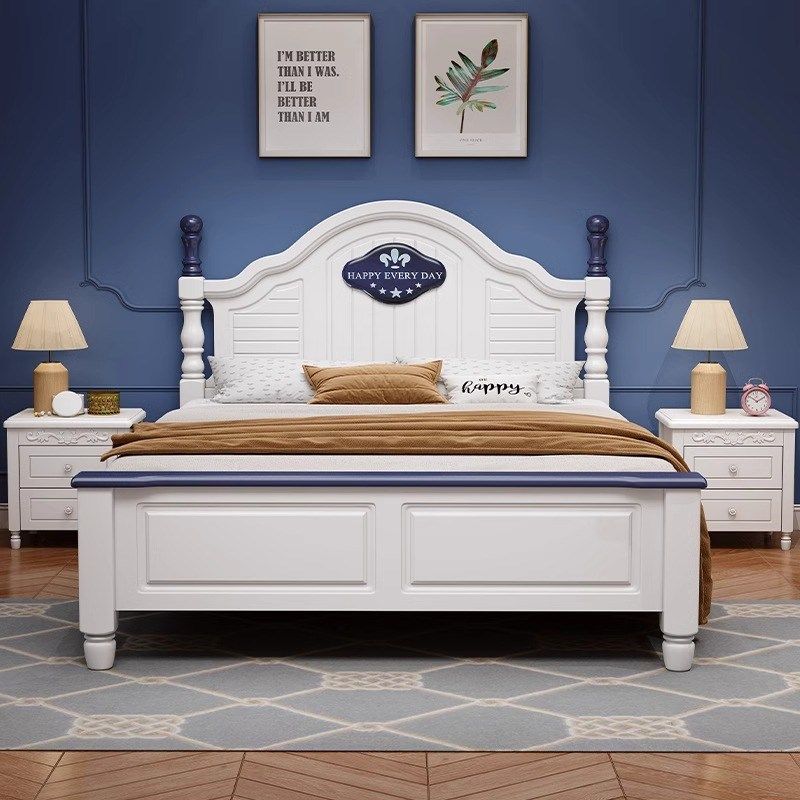 9C实木床现代简约儿童床1.5米卧室美式床田园风O格家用木质童床1.,淘宝优惠券,粉丝福利购,淘宝优惠卷