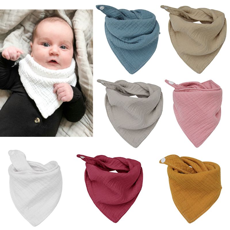 推荐Baby Infant Cotton Bib Solid Color Triangle Scarf Feedin-图0