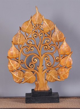 东南亚泰国工艺品 创意客厅家居装饰品玄关摆件 风水招财菩提树叶