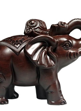 黑檀木雕大象摆件一对家居玄关店铺木象装饰工艺品新居开业送礼