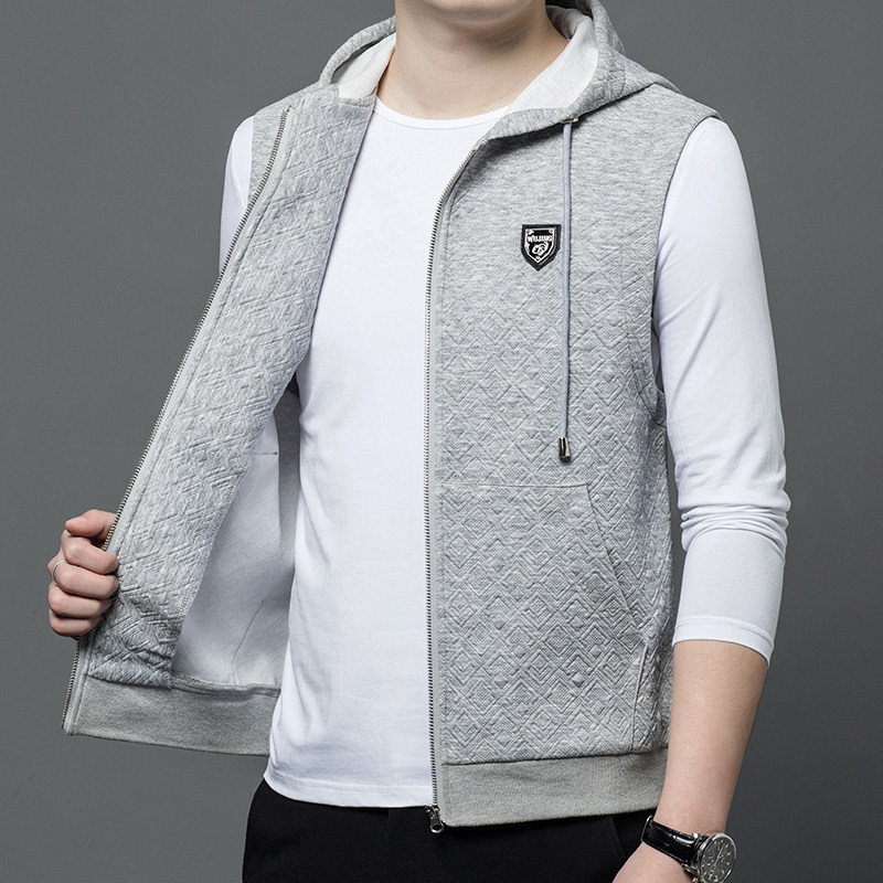 男士连帽背心背心2023春秋季薄款无袖卫衣提花马夹坎肩开衫外套潮,淘宝优惠券,粉丝福利购,淘宝优惠卷