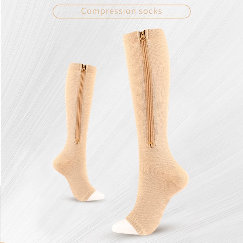 推荐.Women Calf Compression Stockings Elastic Open Toes Zipp-图3