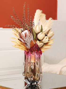 加厚琉璃紫色聚百财花瓶客厅插花玄关餐桌样板房电视柜高级装饰品