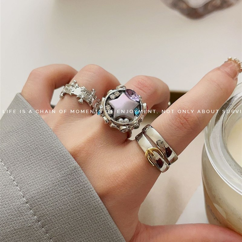 推荐overlapping ring niche design cold wind cross belt ring - 图2