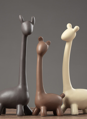 现代陶瓷家居结婚装饰品客厅电视柜酒柜摆件红色软装工艺品鹿摆设