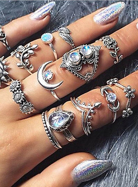 小众高货30 Styles Ring Set For Women Crystal Geometric Finge