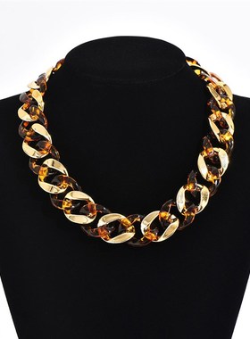 欧美古巴链男款嘻哈风项链费加罗项链亚克力女款T夜店嘻哈朋克项