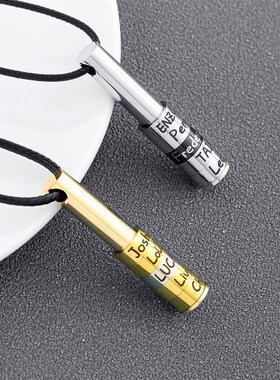圣诞节创意款不h锈钢项链欧美父亲节简约个性可定串珠字母皮绳项