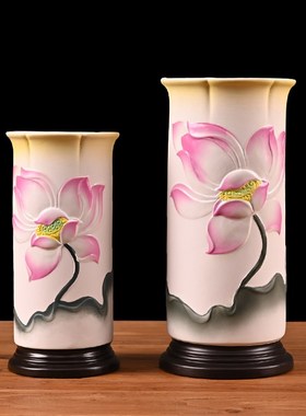 陶瓷香筒插香桶莲花佛前装竹签线香檀香筒放香桶存香筒家用摆件