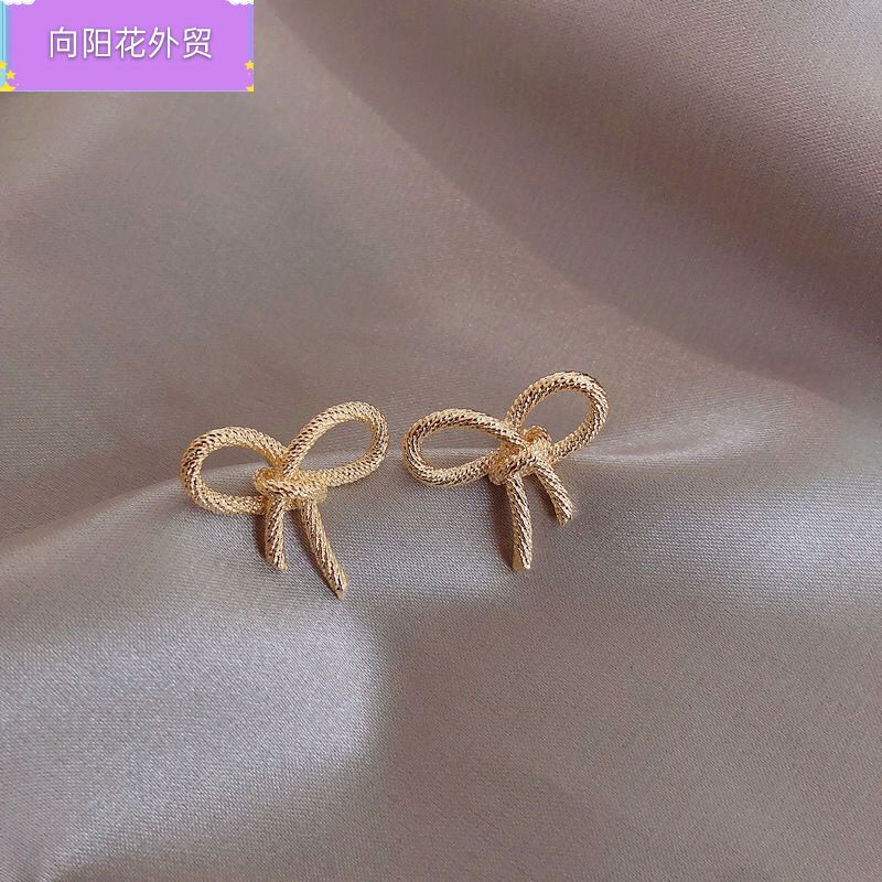 新品women's simple stud earrings with bow knot student earri - 图0