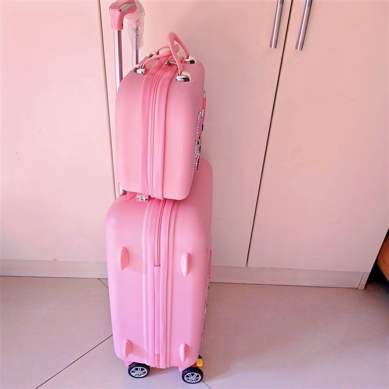 儿童猫咪行李箱20寸子母旅行箱少女心粉色贴钻拉杆箱学生登机箱,淘宝优惠券,粉丝福利购,淘宝优惠卷