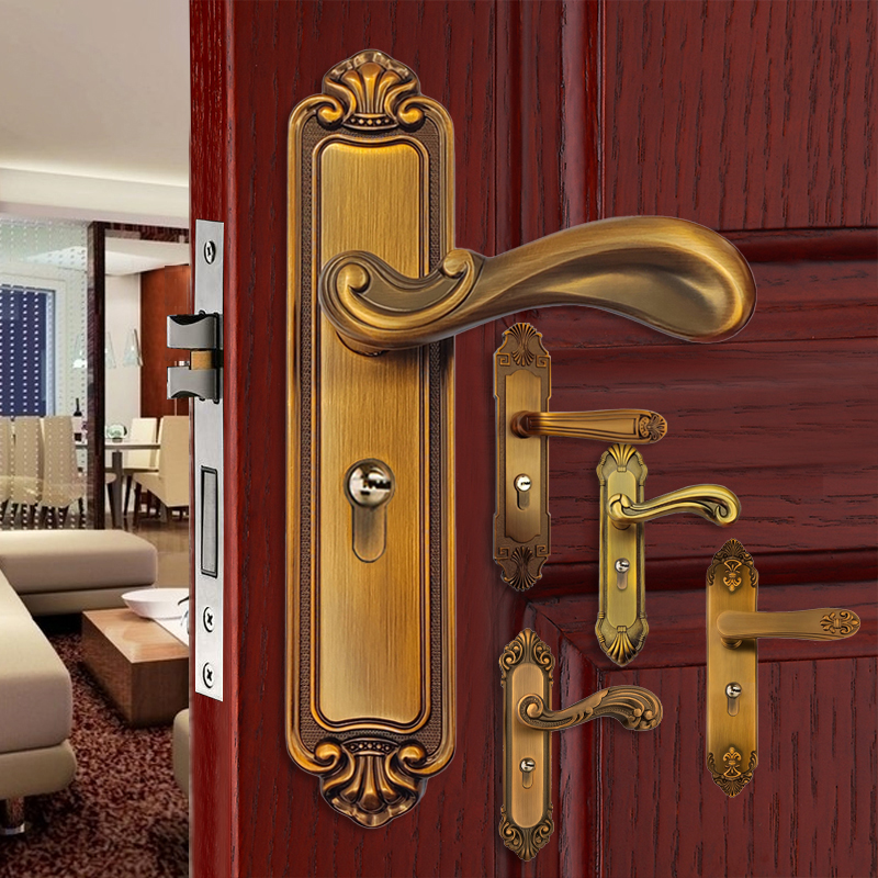 房间门静音锁欧式黄古铜磁吸锁具实木门锁家用卧室门锁套装门把手 - 图1