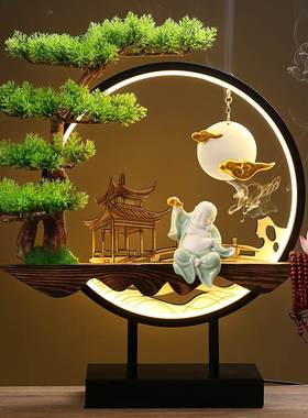 桌面创意新中式禅意摆件灯圈小夜灯家居装饰品客厅办公室开业礼品