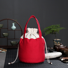 Burlap мешок 高档手提茶饼束口袋双层加厚大号圆底锦囊袋便携旅行茶叶罐包装袋