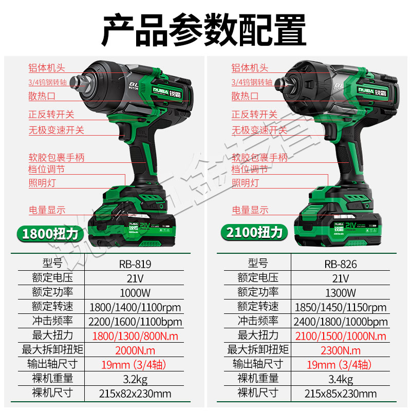 锐霸电动扳手1800牛2100牛超大扭力汽修基建电动扳手风炮冲击扳手