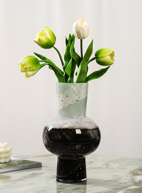 新中式水墨黑白渐层洒金艺术琉璃花瓶客厅样板间玄关花器插花摆件