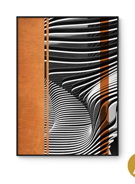 黑白灰极简轻奢挂画工作室壁画斑纹现代简约橙色抽象线条装饰