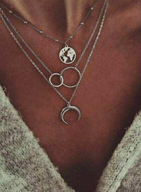 小众高货NEW Chains Necklace Women Two Layer Round Necklaces