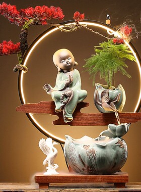 流水摆件循环水倒流办公室桌面生财客厅装饰雾R化加湿乔迁开业礼