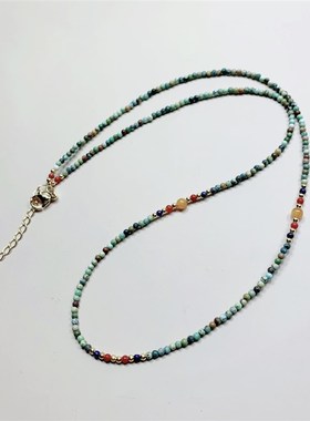 新品天然绿松石mini小珠子项链锁骨链 2mm左右精致小珠子绿松石项