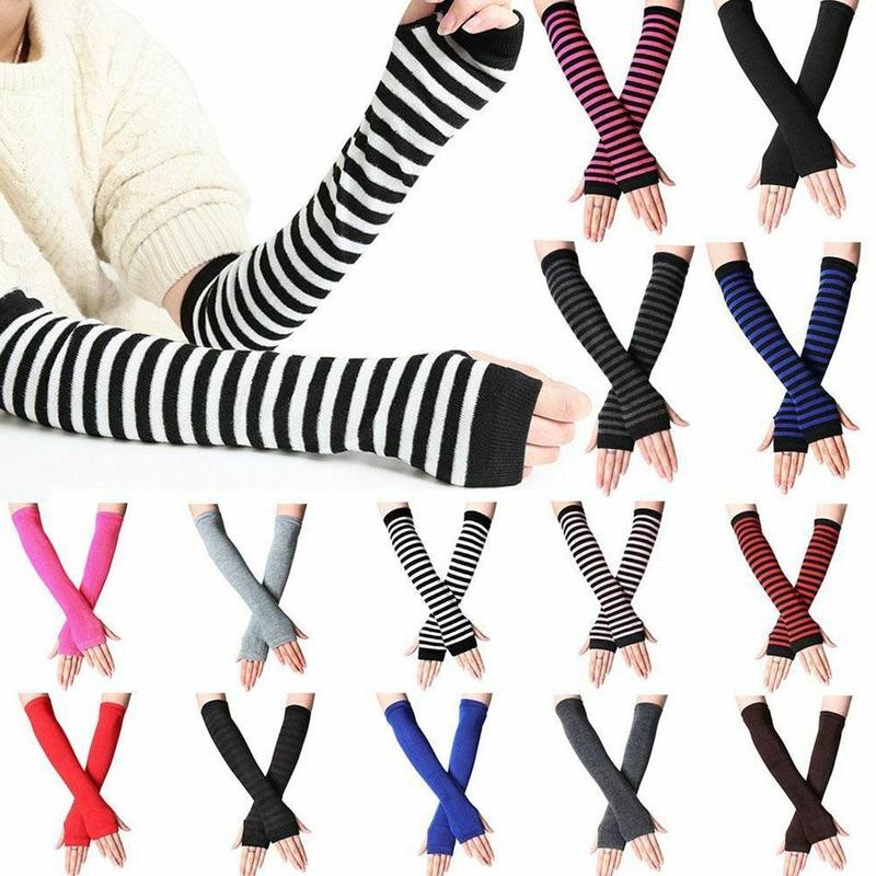 Unisex Long Fingerlqess Gloves Gloves Arm Cover Striped Cott - 图1