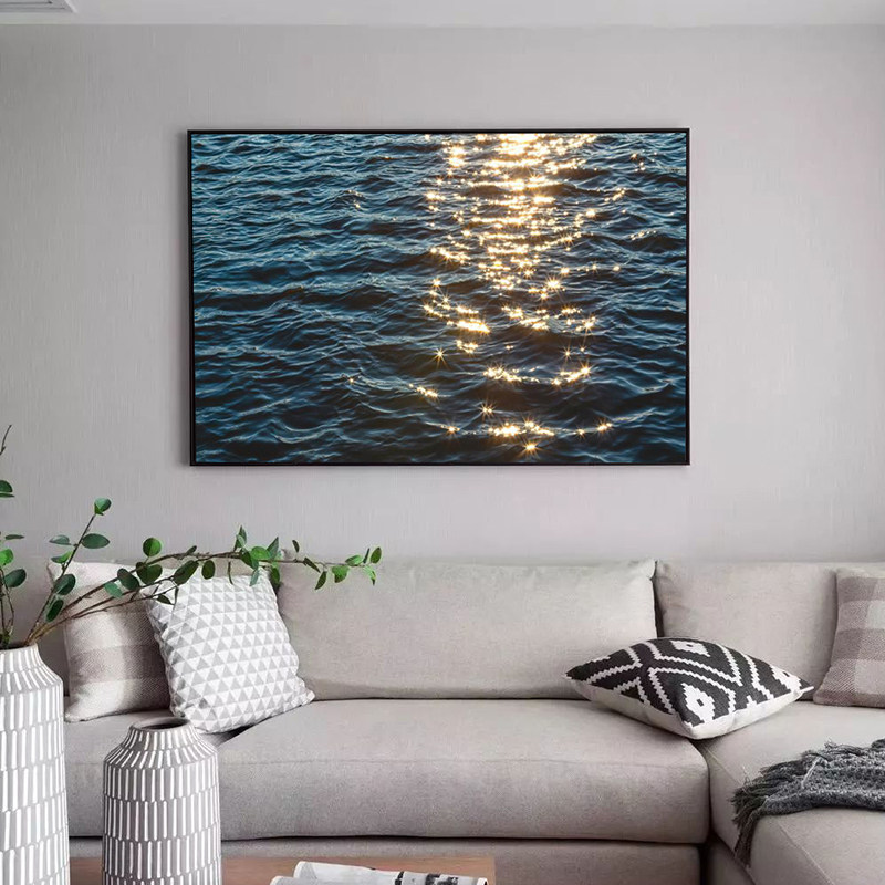 蓝色大海洋装饰画水波光粼粼水面客厅沙发背景墙餐厅卧室床头挂画,淘宝优惠券,粉丝福利购,淘宝优惠卷