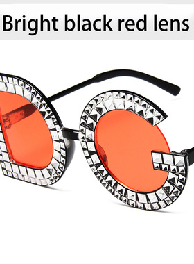 热销New trend big frame letter sunglasses retro diamond sung