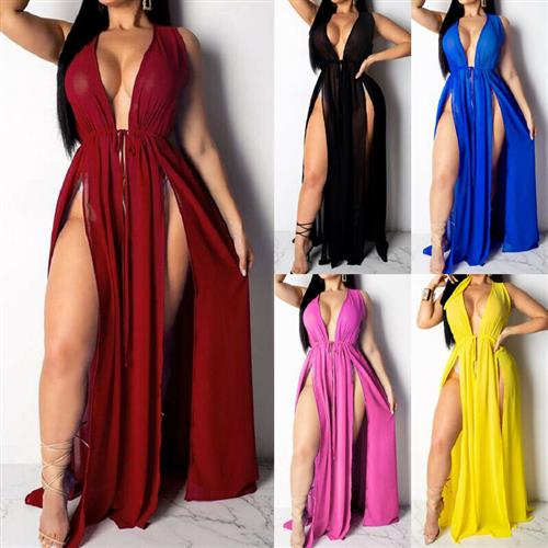 Sexy New Women lBeach Cover Ups Swimwear Deep V Beach Maxi W - 图0