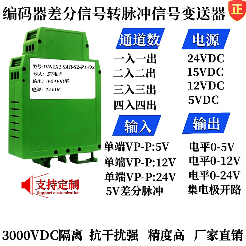 速发编码器差分5V转024V脉冲转速讯号隔离变送器012V速度测量模块