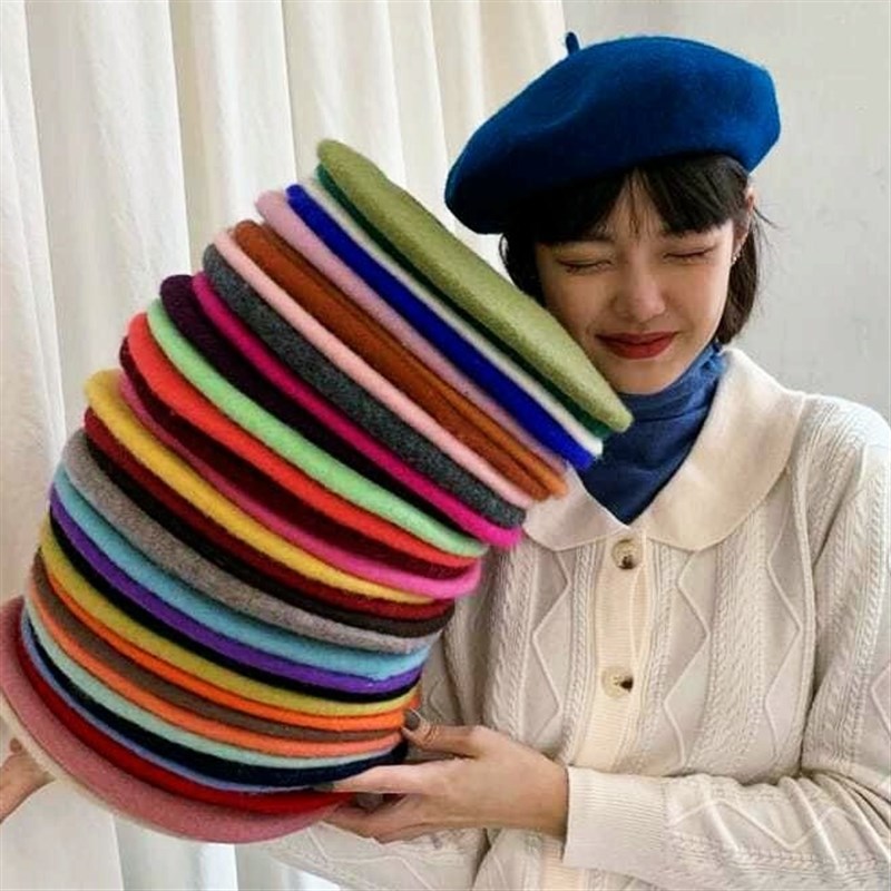 速发Women Wool Berets French Artist Style Warm Winter Beanie - 图0