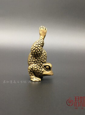 实心铜倒立小青蛙摆件 黄铜功夫青蛙小铜件铜蛙手把件铜玩蟾现货