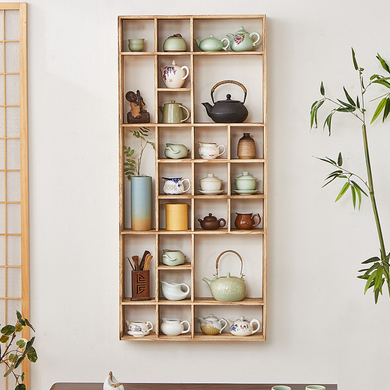 Solid wood Chinese tea cup shelf storage rack wall-mounted Bogu rack wall-mounted Duobao Pavilion display rack tea set storage rack