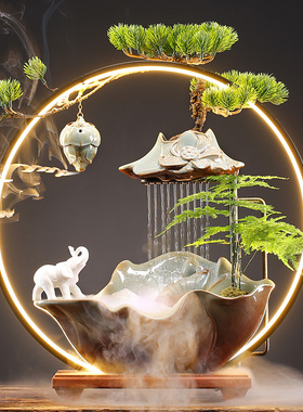 招财摆件家居饰品办公室桌面循环流水客厅创意开业乔Z迁新居礼品