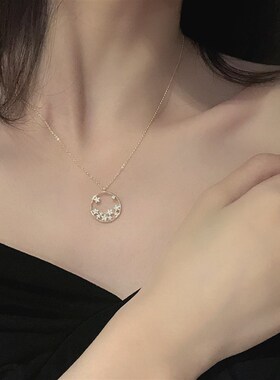 工厂销日系insj风925纯银镀14k金圆形花项链小众简约设计网红款锁