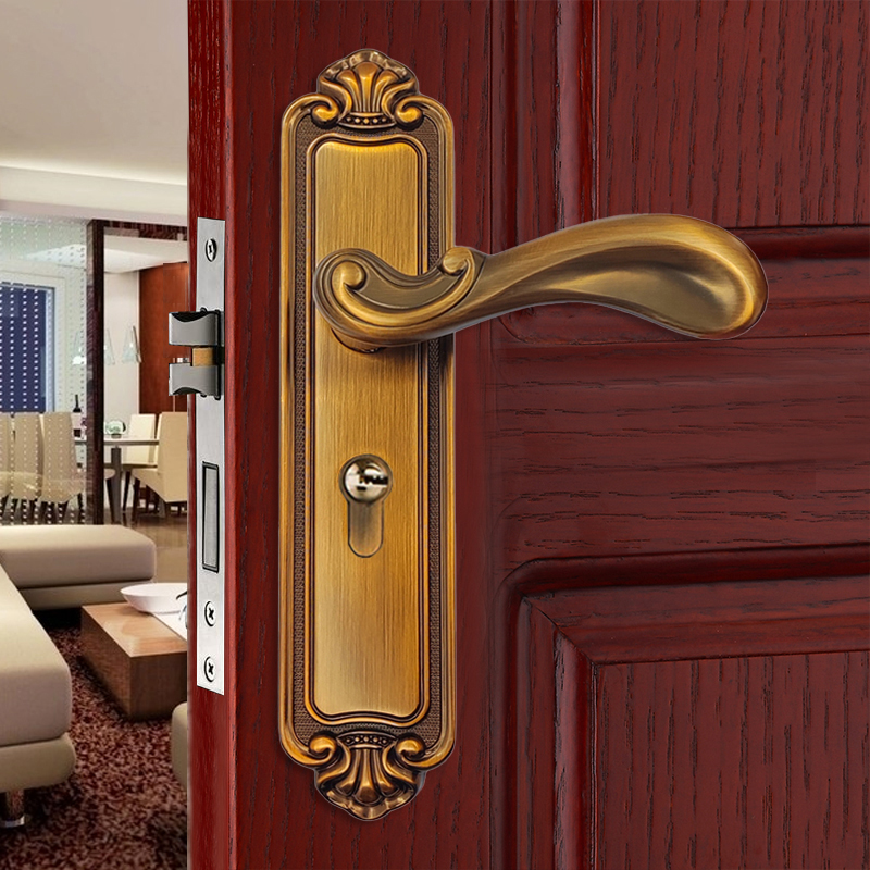 房间门静音锁欧式黄古铜磁吸锁具实木门锁家用卧室门锁套装门把手 - 图2