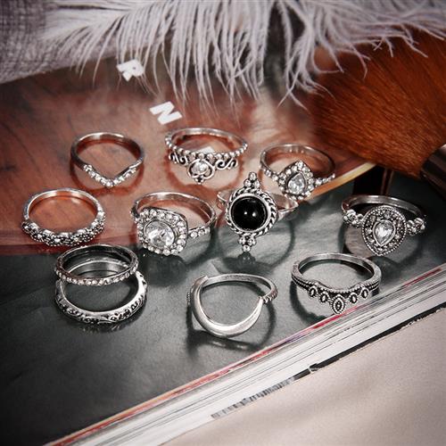 推荐Vintage Women Crystal Finger Knuckle Rings Set For Girls - 图2