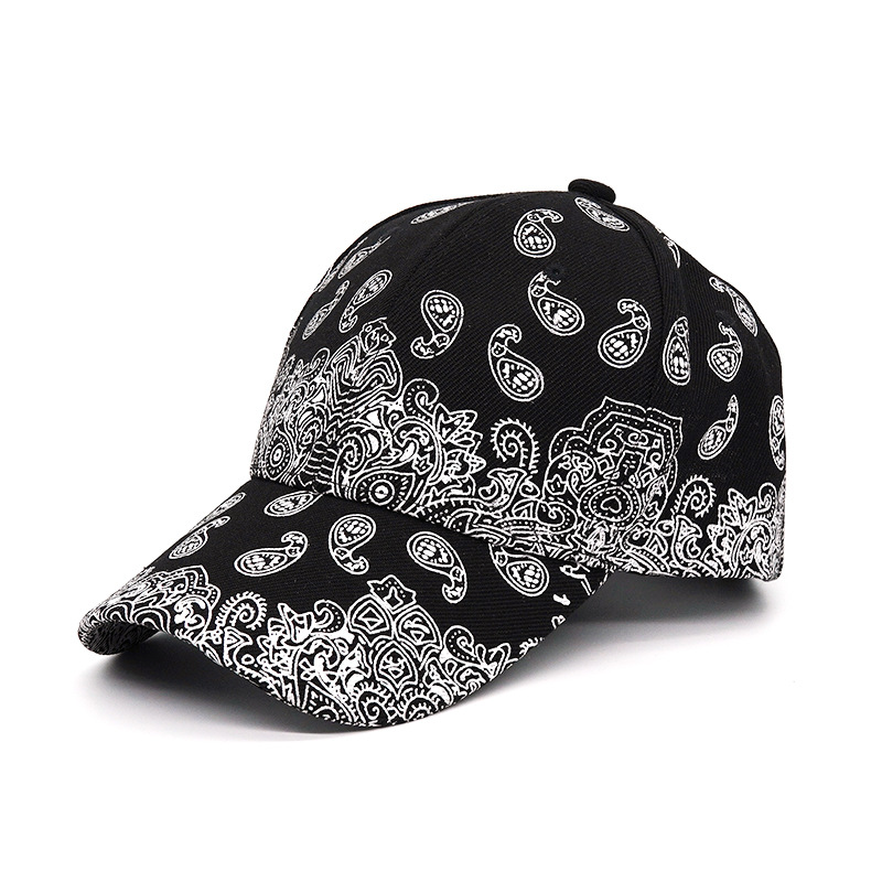 速发Hip Hop Women's Baseball Cap Black White Floral Cashew P-图0