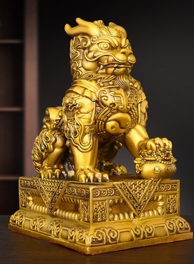 黄铜麒麟摆件聚财纳福麒麟神兽一对家居装饰公母八卦麒麟吉祥瑞兽