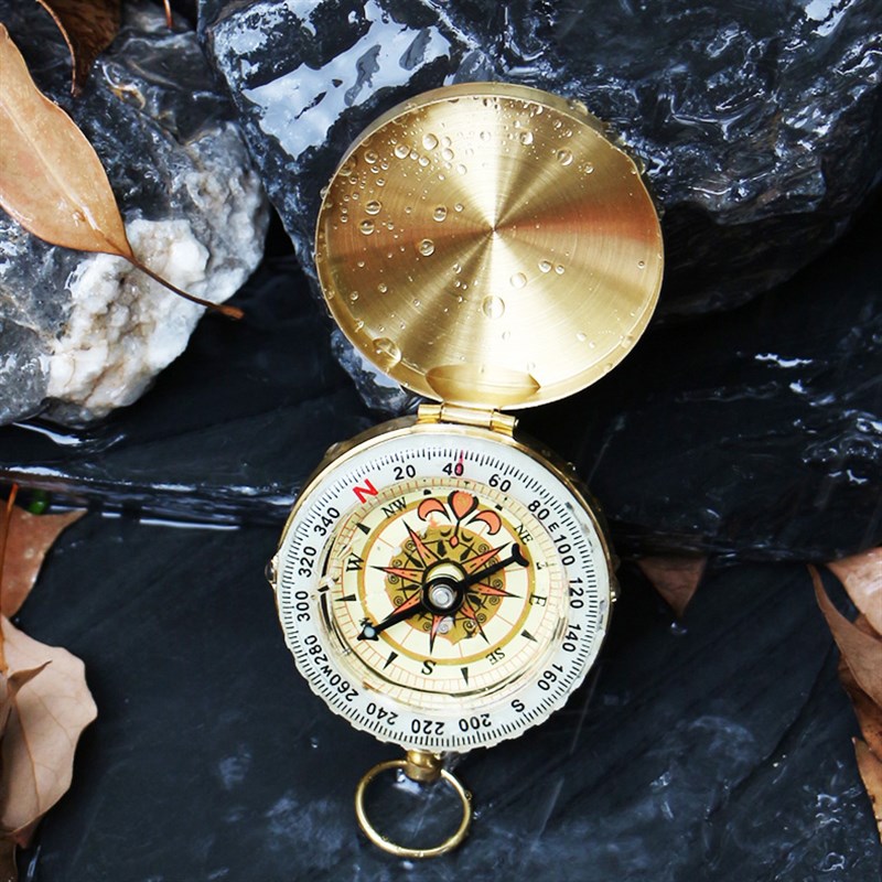 推荐High Quality Camping Hiking Pocket Brass Golden Compass-图3