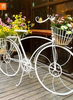 欧式创意摆件饰品家具商场店铺橱窗装饰道具田园铁艺自行车花架子