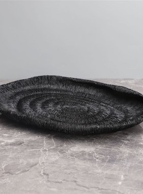 现代简约黑色肌理托盘珊瑚球摆件样板间家居客厅茶几桌面软装饰品