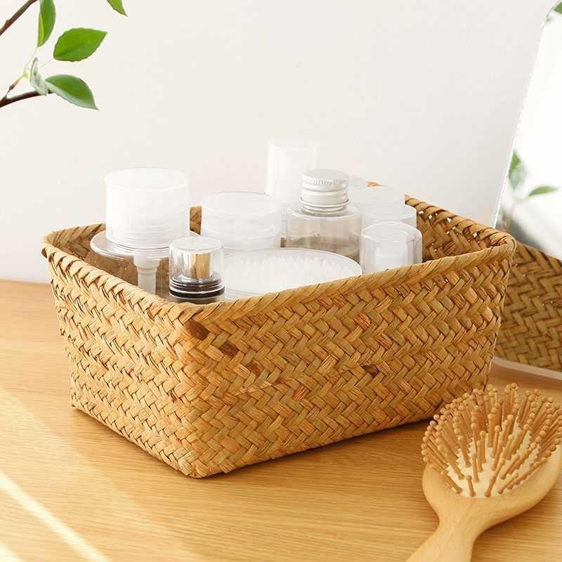 推荐new Wicker Bamboo Storage Basket Seaweed Box Straw Woven - 图1