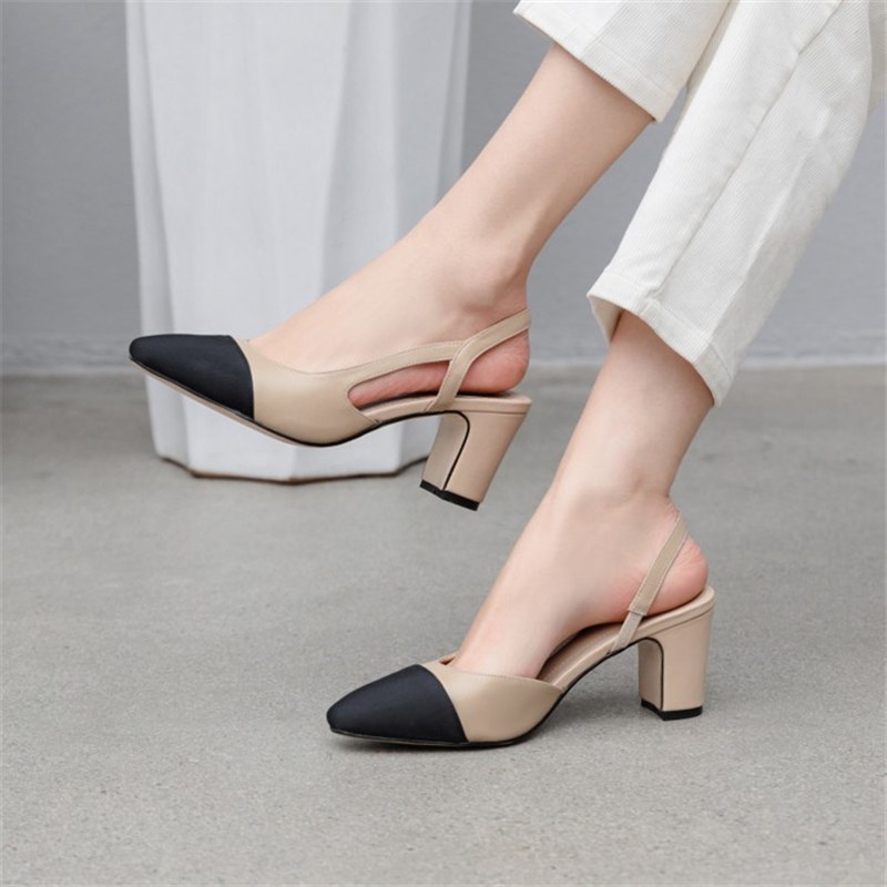 速发Meotina Low Heels Real Leather Slingbacks Shoes Women Sq-图3