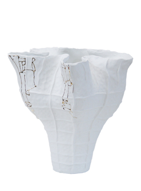 白色荷叶边鎏金陶瓷花瓶摆件现代样板房黑色磨砂哑光花器软装饰品