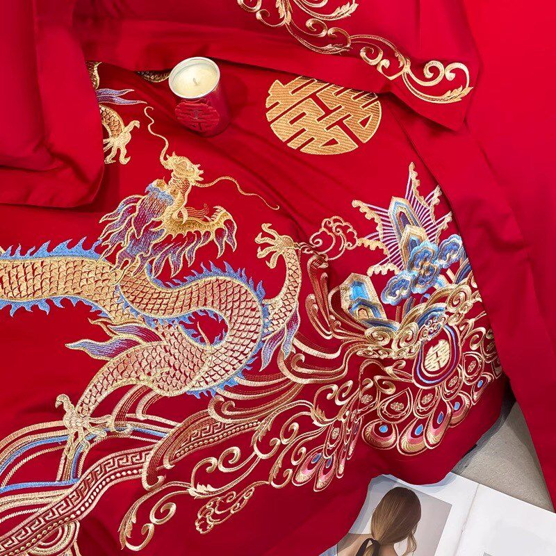 中式龙凤刺绣结婚四件套红色床单被套新婚庆床上用品婚房喜被,淘宝优惠券,粉丝福利购,淘宝优惠卷