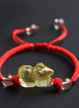 天然黄水晶立体雕刻十二生肖手链鼠牛虎兔龙蛇马羊猴鸡狗猪手串女