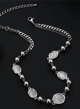 小众设计轻奢气质钛钢猫眼石项链白月光元N素男女配饰锁骨链饰品