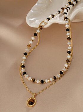 美拉德虎眼石串珠叠戴项链女x轻奢小众锁骨链甜酷高级感复古配饰
