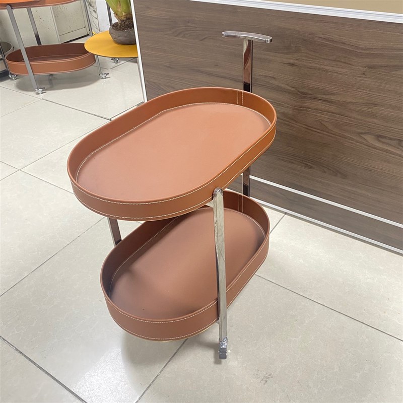 轻奢马鞍皮沙发边几客厅阳台可移动置物角几设计感小户型推车茶几 - 图1